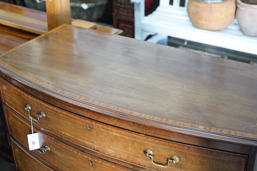 A Regency satinwood banded mahogany bowfront four drawer chest, width 100cm, depth 51cm, height 93cm